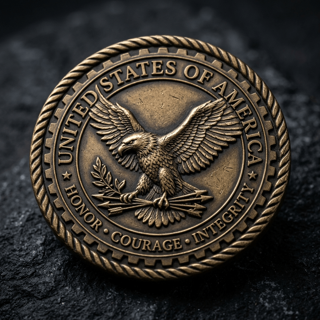 Reticle Red Coin Designer preview showing a circular medallion design