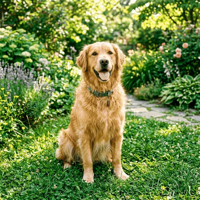 Colour photo of a golden retriever sitting in a garden, loaded into Image Lab